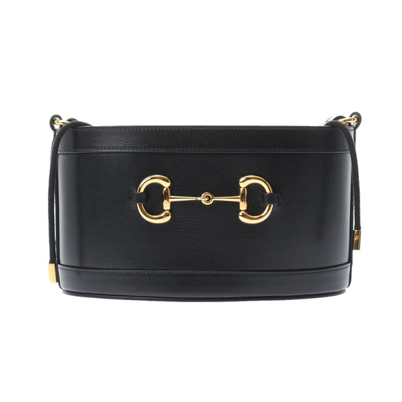 Gucci Bucket Horsebit Beige Black Gold Hardware Canvas Calf Shoulder Bag - Picture 1 of 12
